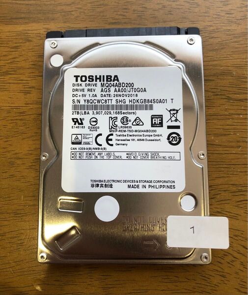 TOSHIBA MQ04ABD200 2TB 2.5インチ HDD 7631時間