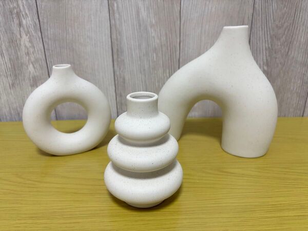 【まとめ売り】3点セット 花瓶 花器 フラワーベース 陶器 一輪挿し モダン 北欧風 シンプル ホワイト インテリア オブジェ