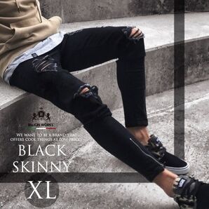 スキニーパンツ ブラックデニム メンズ ダメージ スリム おしゃれ XL