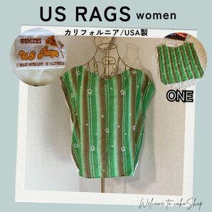 美品》 ユーエスグラス US RAGS エスニック柄 プルオーバー トップス ノースリーブ ヴィンテージライク グリーン系 US製