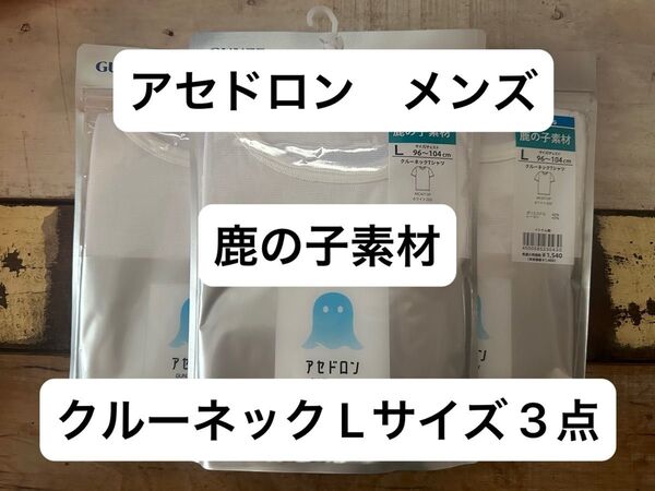 GUNZE グンゼ アセドロン クルーネック Tシャツ メンズ 肌着 ホワイト Lサイズ 3枚セット 未使用