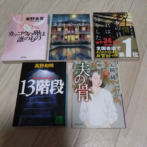 5冊セット 13階段 夫の骨 ホテルピーベリー あの日君は何をした カッコウの卵は誰のもの 東野圭吾 近藤史恵 高野和明 矢樹純