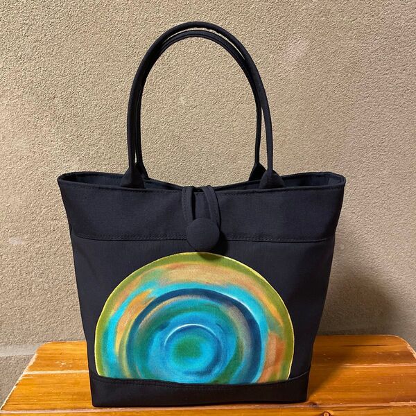帯リメイクバッグ 一点柄の黒バッグ トートバッグ ブラック ハンドメイド