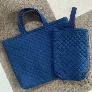 バッグ 手さげ ネイビー 紺 レッスンバッグ シューズケース 2点セット 上履き袋 キルティング