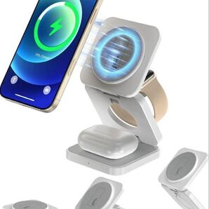 ワイヤレス充電器 3in1 マグネット式 折り畳み Qi 急速充電 iPhone