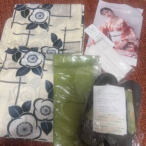 新品 L ゆかた館グレース 5点セット セレクト浴衣 + 帯 + 下駄 + 腰紐