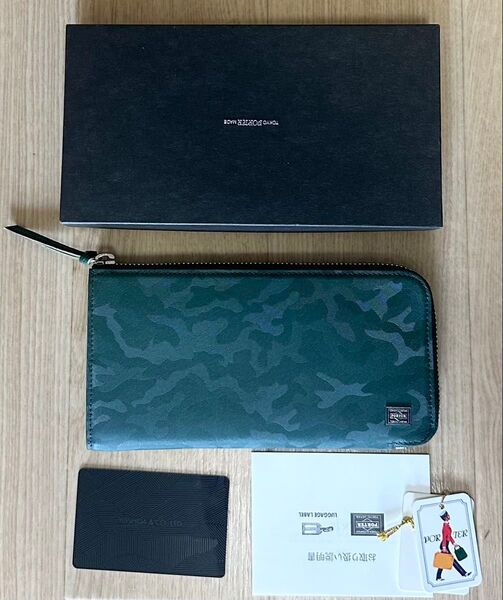 ポーター ワンダー レザー 迷彩 L字ファスナー 長財布 ロングウォレット 新品 グリーン