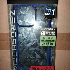エレコム iPhone 14 Pro Max ZEROSHOCK フレームカラー ネイビー と3層構造の画面保護フィルム付属