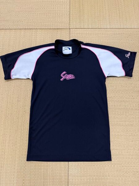 久保田スラッガー ハイネック 半袖 ベースボールTシャツ ネイビー ピンクロゴ アンダーシャツ