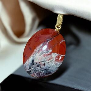 【美品】天然石ジャスパー 赤×グレー 一点物 ペンダントヘッド ペンダントトップ ネックレス オリジナル