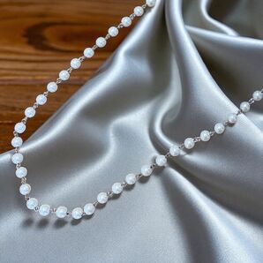 【美品】クリアパールビーズ ロングネックレス アジャスター付き アクセサリー ネックレス パール