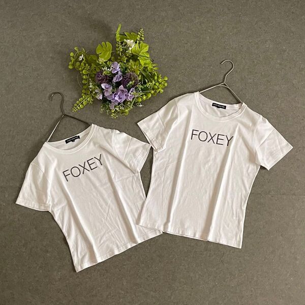 フォクシーニューヨーク ロゴTシャツ 2点セット ビーズ 親子 姉妹 ペアルック 夏 カジュアル 綿 白 日本製 38 42