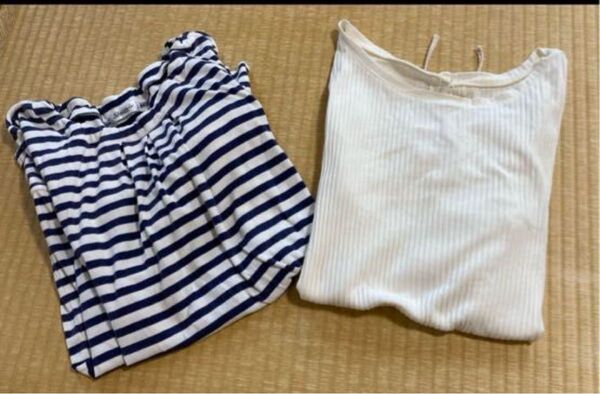 ニッセン ボーダー半袖チュニックとGU白半袖カットソー 2枚おまとめ Lサイズゆったり