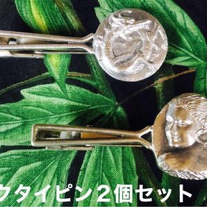 JAPAN/ピン・ネクタイピン・ジュエリー・二個セット品・龍彫・①個/女性彫・①個/used・美品中古