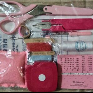 裁縫セット ソーイングセット ピンク はさみ17cm