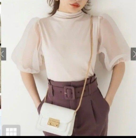 GRL グレイル ファースリーブ ニットトップス アイボリー半袖ニット新品 M