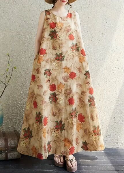 カエデ柄の綺麗可愛いワンピースMsize【新品未使用】サマーセール最終値下げ価格