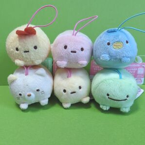 すみっコぐらし うつぶせゴムひも付きマスコット ねこ えびふらいのしっぽ たぴおか とかげ ぺんぎん