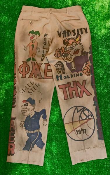 メモリアルパンツ リメイク ペイントパンツ ヴィンテージ ビンテージ 70s スラックス トラウザー キャラクター古着 ボロ 春夏
