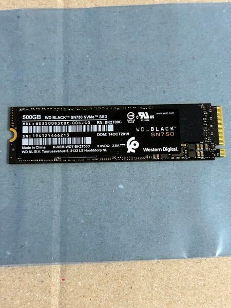 WD BLACK 500GB SSD SN750 NVMe M.2 Type2280 Gen3×4 中古動作品①