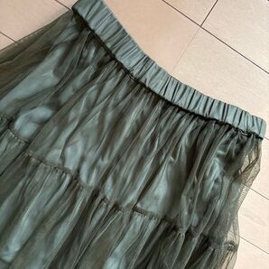 オリーブグリーン フレアスカート ロング丈 カーキ シースルー