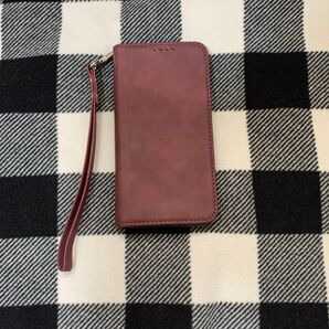 スマホケース 手帳型 レザー ストラップ付き レッド アイホンXS用