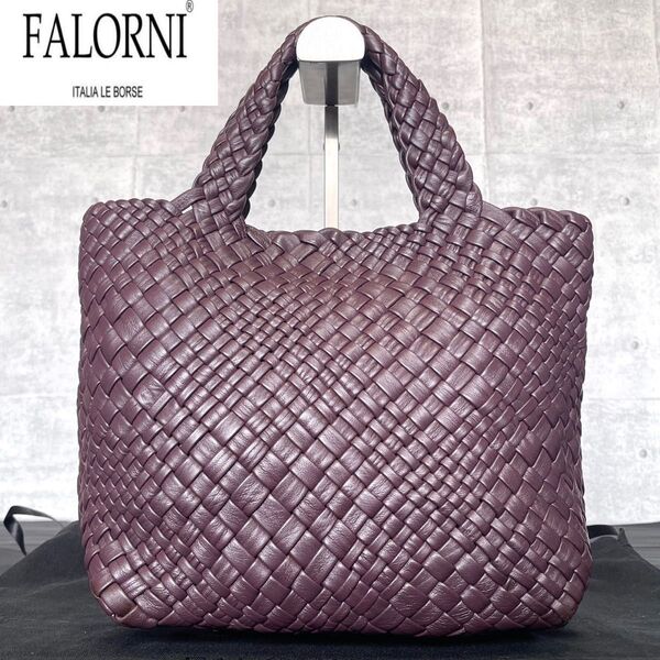 美品 FALORNI ファロルニ イントレチャート F1857 定価132,000円 メッシュ ハンドバッグ ラムレザー 編み込み