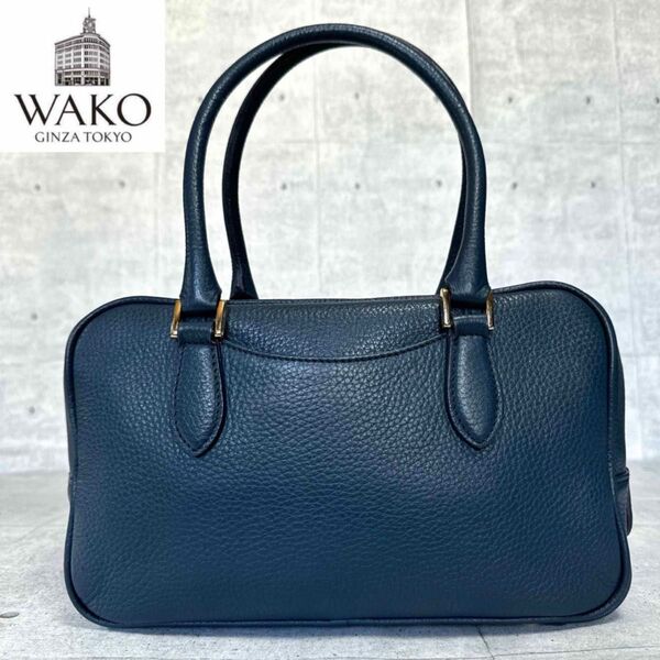 良品 WAKO ワコウ 銀座 和光 WSシリーズ シボ革 レザー ブルーグレー ハンドバッグ トート ショルダーバッグ
