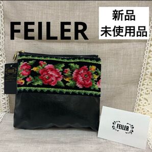 【新品未使用】FEILER、フェイラー、 ポーチ、 ブラック系、タグ付き、取扱カード付き