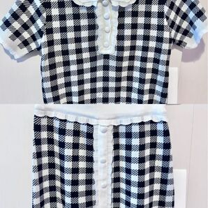 チェック柄 半袖トップス、スカート上下セット