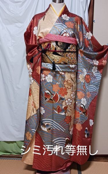振袖 枝垂れ桜 正絹、袋帯、帯締め帯揚げ、長襦袢、着付け小物セット 、計16点