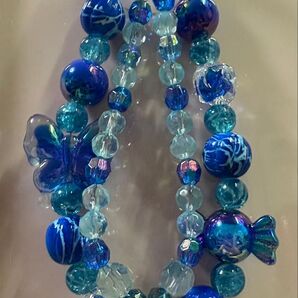 ブルー系 アクリルビーズ ストラップ 2連 ハンドメイド