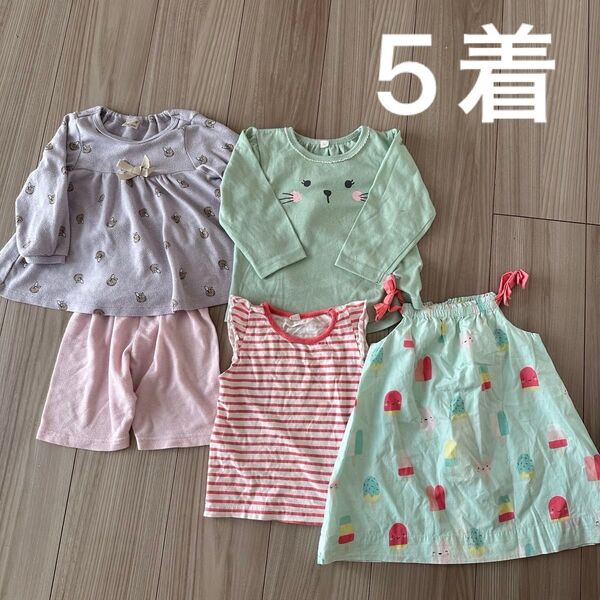 【5着】petitmain スヌーピー ロンT ワンピース Tシャツ まとめ売り 子供服 女の子 ワンピース 半袖 トップス