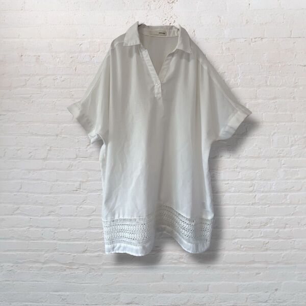 SHOO・LA・RUE シューラルー 白 シャツ ブラウス チュニック スキッパー ワンピース 半袖 フレンチスリーブ 【L】