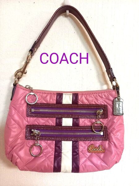 COACHコーチ ハンドバック アクセサリーポーチ キルティング ピンク