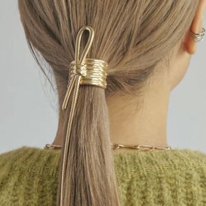 ゴールド ヘアカフ ポニーフック ノットデザイン ヘアアクセサリー 髪飾り ヘアアレンジ