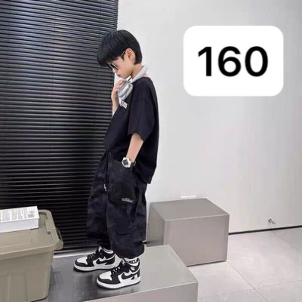 カーゴパンツ ブラック キッズ 迷彩 160 ボトムス こども 男の子 パンツ