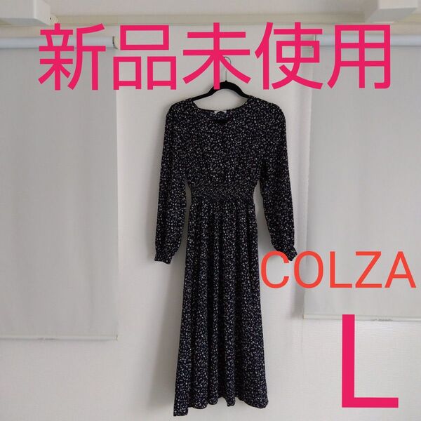Honeys COLZA 小花柄ワンピース 長袖 L 新品 花柄 ワンピース 花柄ワンピース 薄手 黒