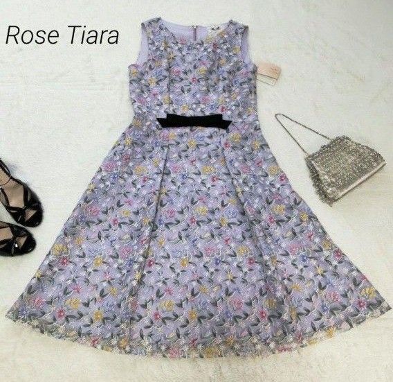新品タグ付 ローズティアラ 小花柄 ワンピース【36】ノースリーブ パーティー 結婚式 レース 刺繍 リボン
