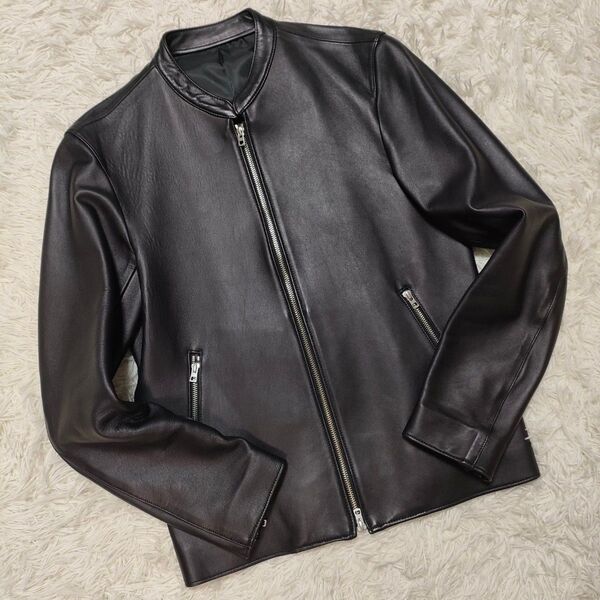 【美品】LIDNM リドム シングルライダースジャケット 革ジャン 羊革 メンズ L ブラック 黒