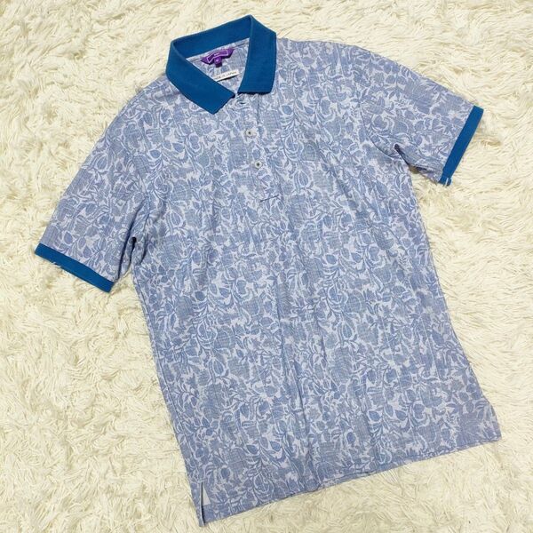 BEAMS GOLF ビームスゴルフ ポロシャツ 総柄 青 ブルー メンズ M