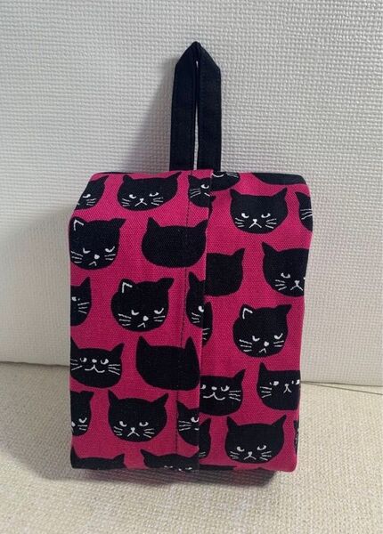 ハーフサイズティッシュケース 黒猫 ピンク