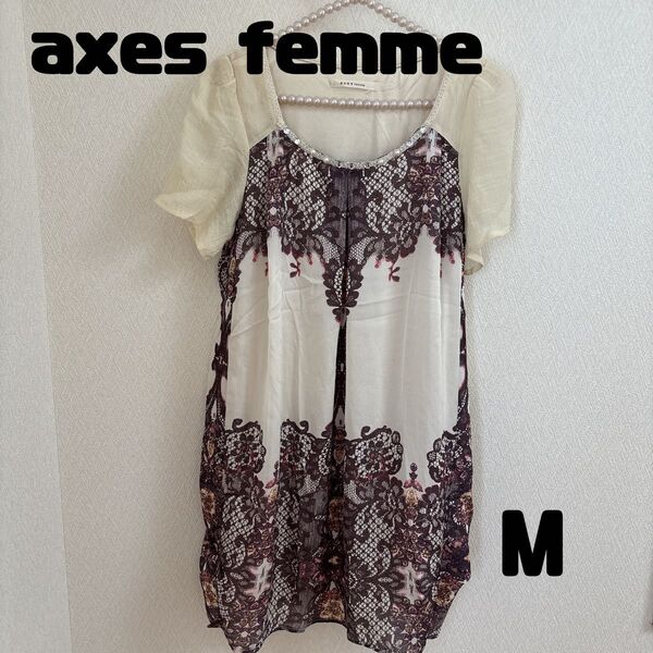 axes femme チュニック レース ビジュー シフォン Mサイズ