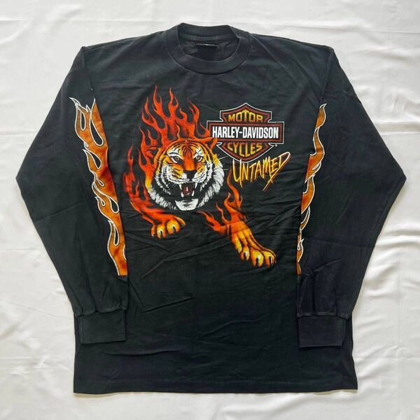 USA製 Harley Davidson ハーレーダビッドソン 長袖 ロンT Tee タイガー ブラック 黒 L ロングTシャツ