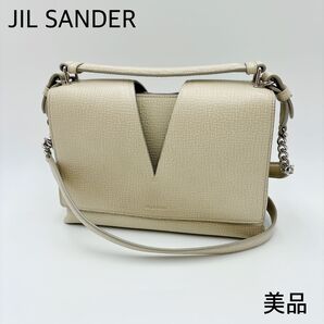 美品 * JIL SANDER ジルサンダー ビューバッグ レザー 2way ショルダーバッグ ハンドバッグ アイボリー