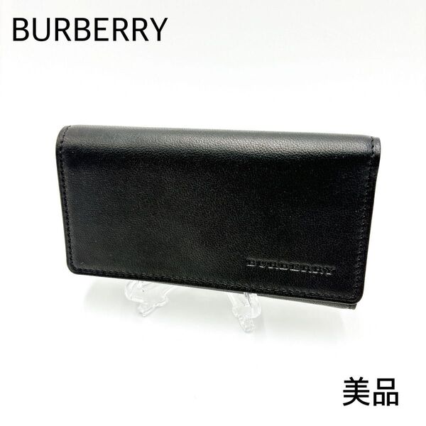 美品* BURBERRY バーバリー レザー 内部ノバチェック 5連キーケース ブラック 型押しロゴ 黒 メンズ レディース