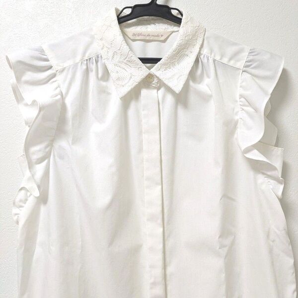 【31 Sons de mode】ブラウス レース襟 フリル袖 ホワイト 白 可愛い 上品 きれい ノースリーブ 半袖