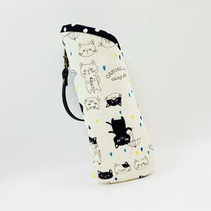 ハンドメイド メガネケース スリムタイプ ストラップ付き 雨の日 ねこ