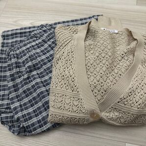 チェック オールインワン かぎ編み カーディガン ベージュ まとめ売り セット売り