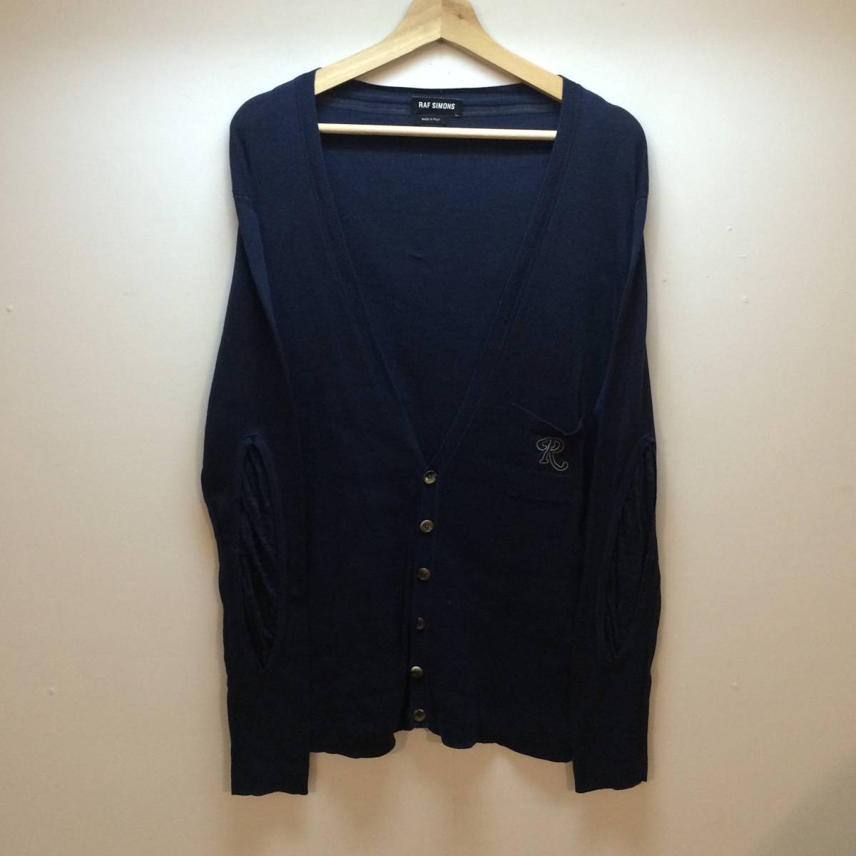 ラフシモンズ/RAFSIMONS リネン混ロゴ刺繍ニットカーディガン